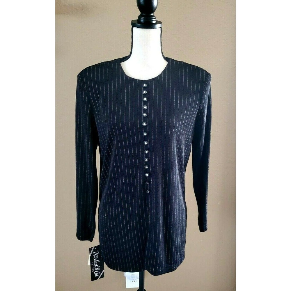 Vtg Michael B. Ltd. Black Metallic Stripe Tunic